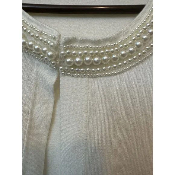 Spense Ivory Pearl Trim Cropped Cardigan Sweater Women’s Medium Elegant Bolero - Picture 3 of 6
